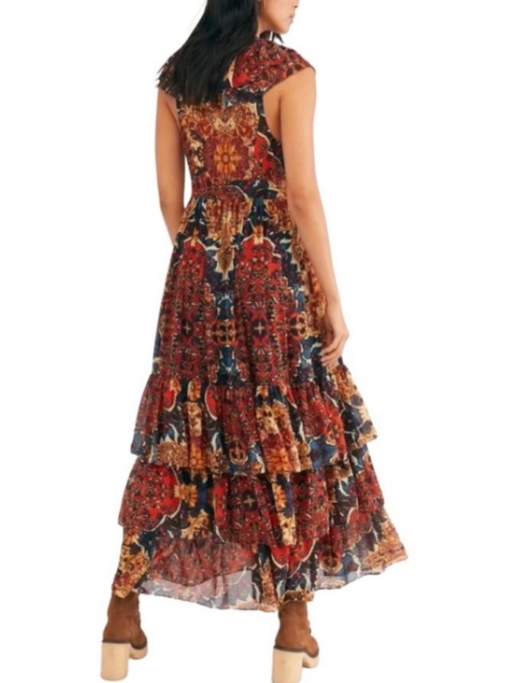Free People ‘Wear it Out’ tiered ruffle maxi dress boho side zip 6 - Picture 2 of 15